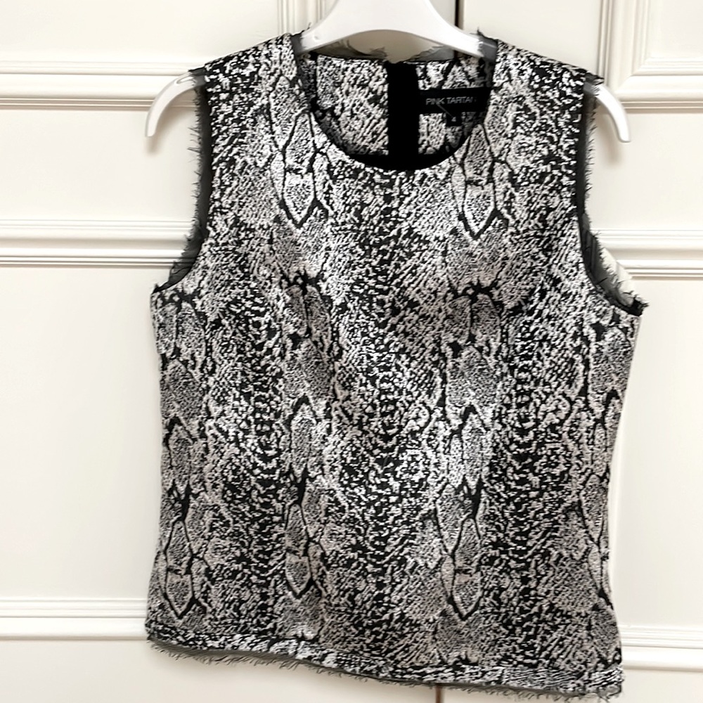 Black and white metallic top with chiffon edging